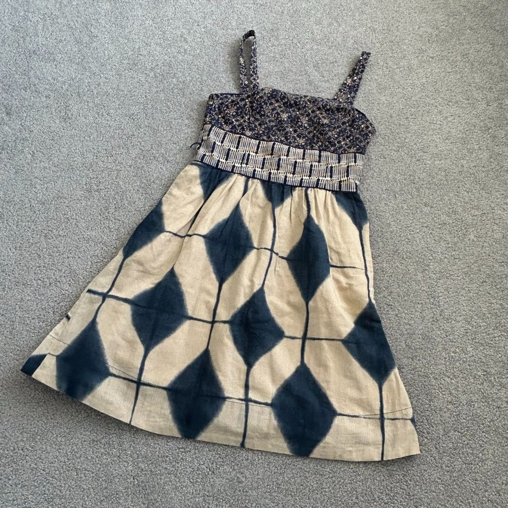 Maeve Strapless Dress in Blue and Cream